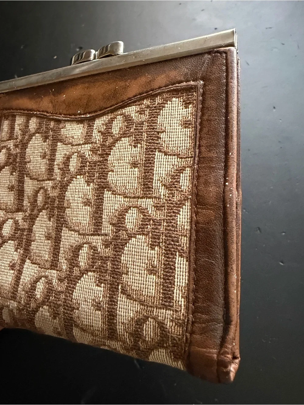 Vintage Christian Dior Trotter Oblique Canvas & Leather Kiss-Lock Compact Wallet